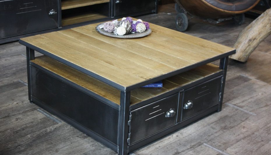 Table basse range bouteille bois