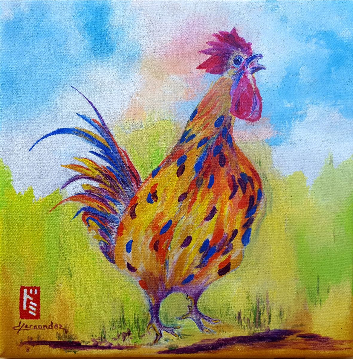 Peinture acrylique coq