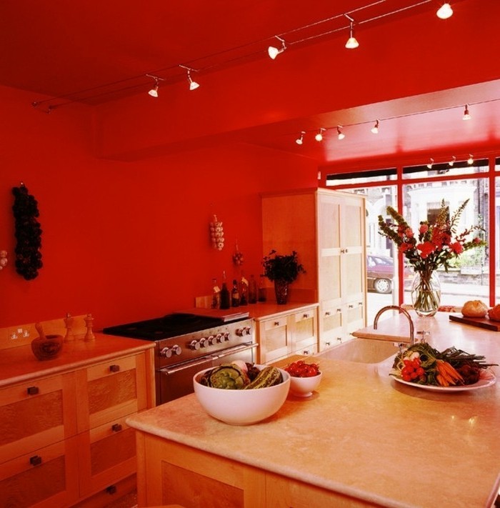Photo cuisine peinture rouge