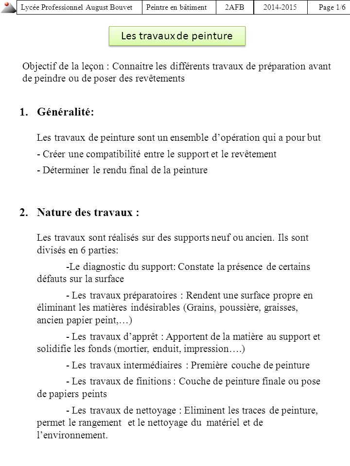 Travaux préparatoires en peinture