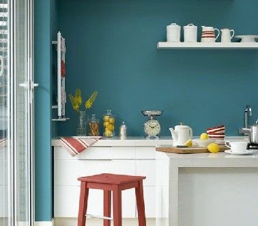 Cuisine blanc peinture bleue