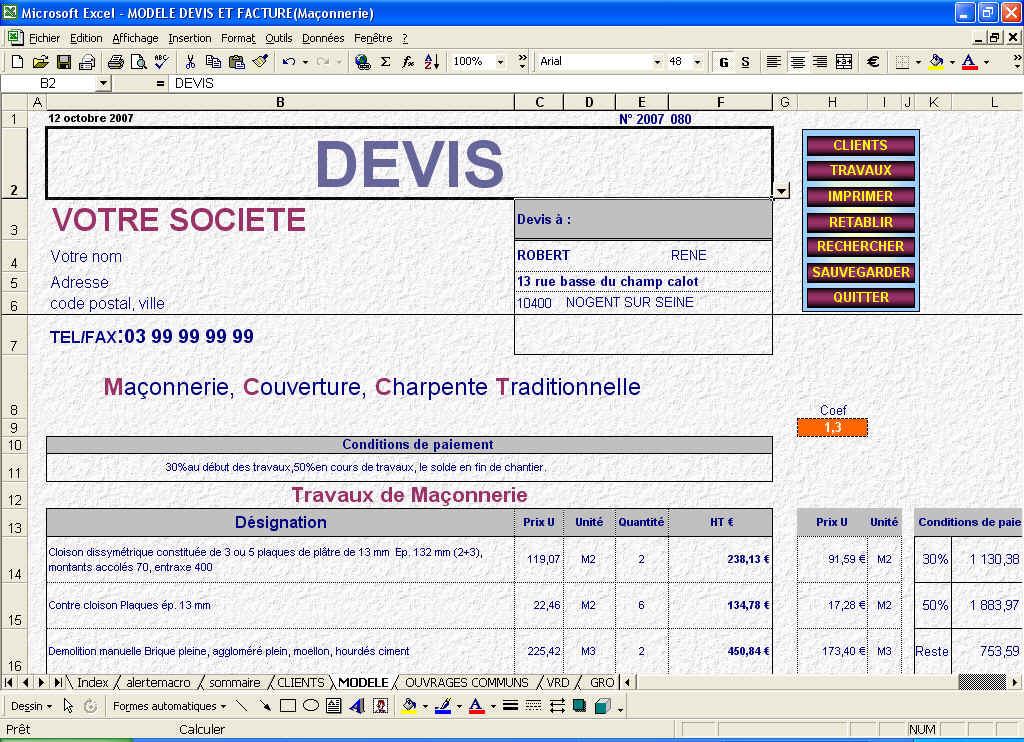 Exemple devis peinture excel