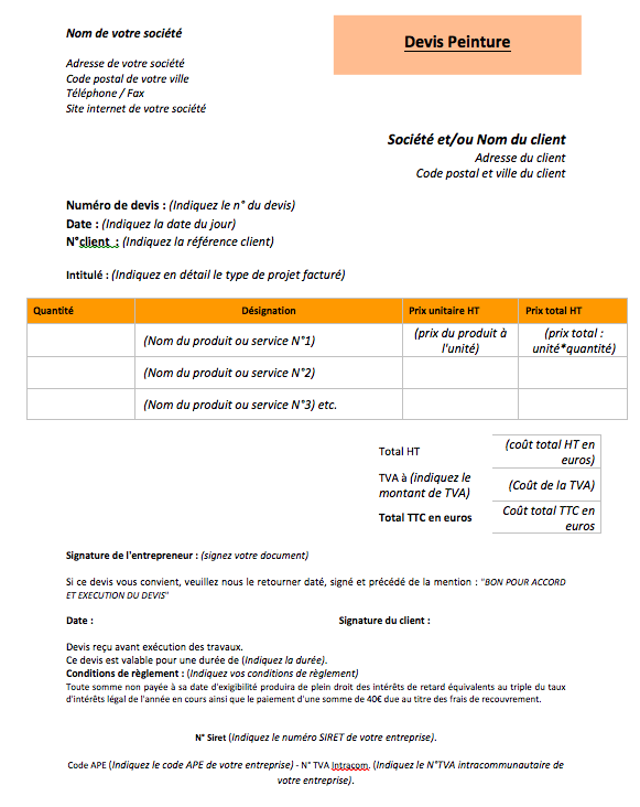 Exemple devis peinture extérieure maison