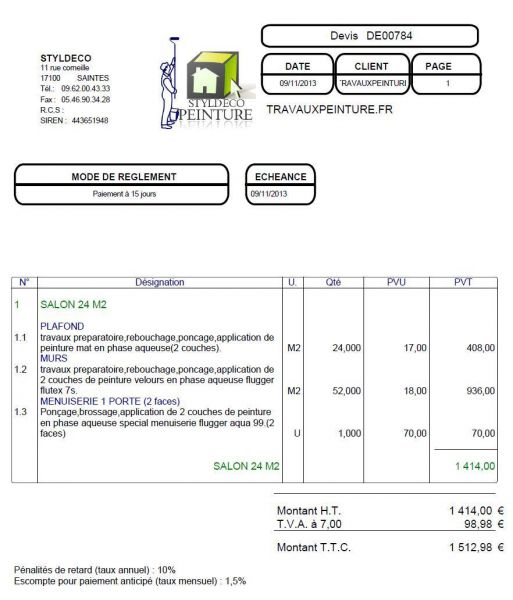 Devis peinture construction neuve