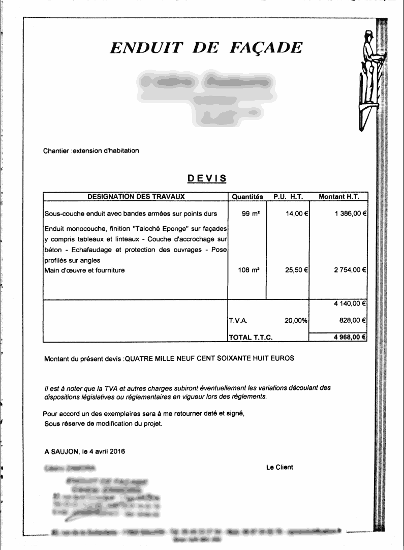 Exemple devis enduit peinture