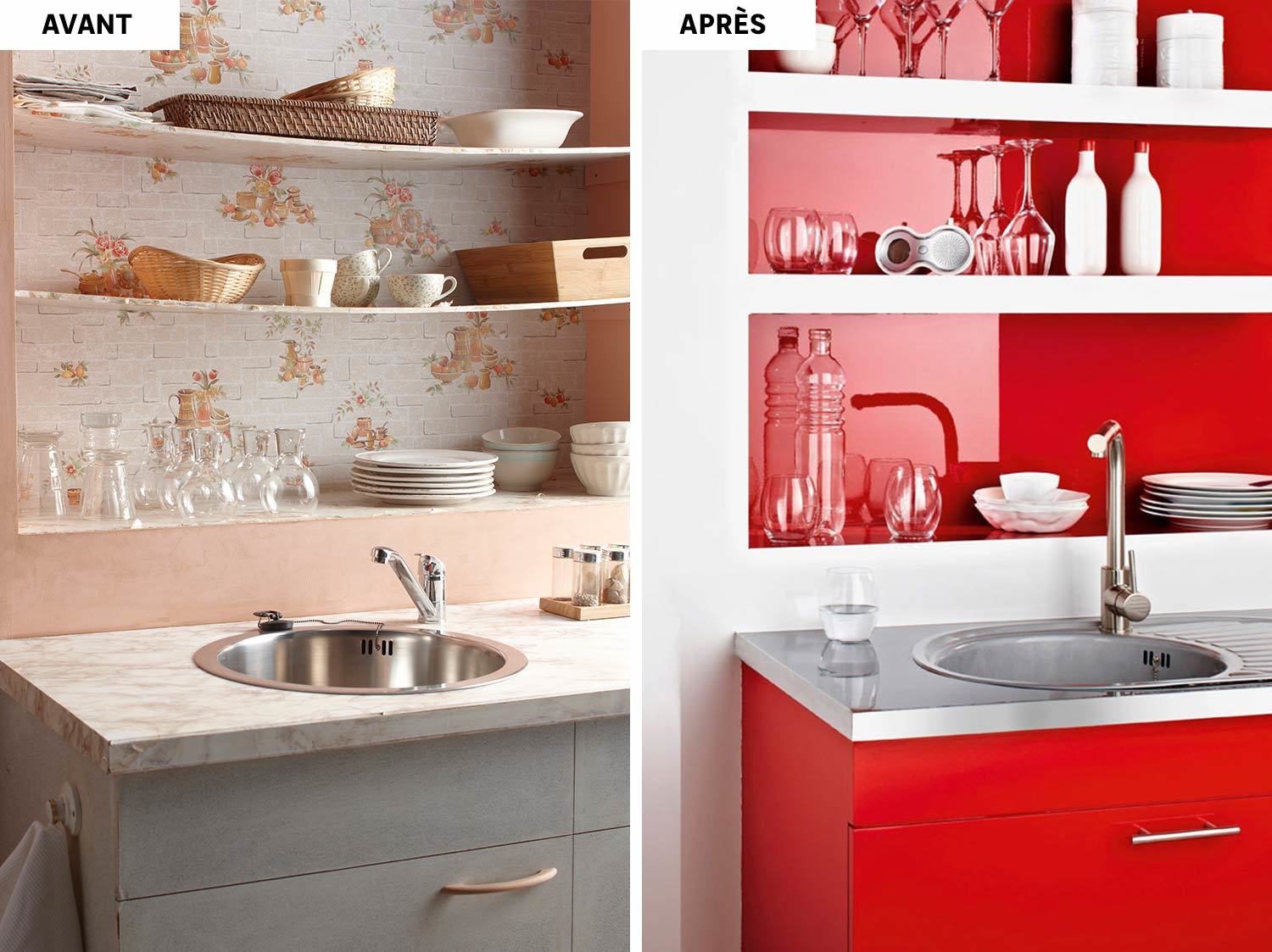 Peinture rouge dans cuisine